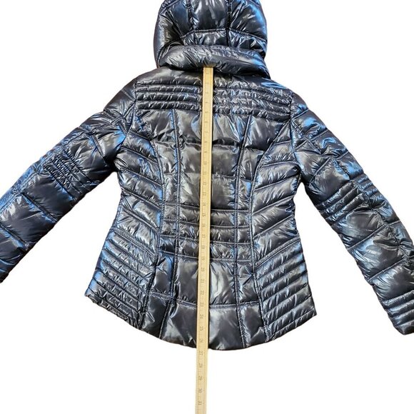 Laundry by Shelli Segal Petrol Silver Gray Hooded Bib Puffer Coat Jacket M - Picture 11 of 16